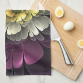 抽象芸術モダンプルカーキグレーフラクタルフラワー キッチンタオル (四つ折り)