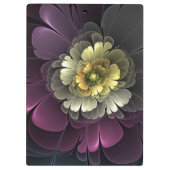 抽象芸術モダンプルカーキグレーフラクタルフラワー クリップボード (裏面)