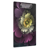 抽象芸術モダンプルカーキグレーフラクタルフラワー クリップボード (右)