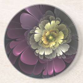 抽象芸術モダンプルカーキグレーフラクタルフラワー コースター