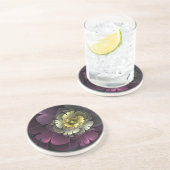 抽象芸術モダンプルカーキグレーフラクタルフラワー コースター (側面)