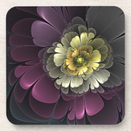 抽象芸術モダンプルカーキグレーフラクタルフラワー コースター