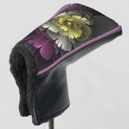 抽象芸術モダンプルカーキグレーフラクタルフラワー ゴルフヘッドカバー