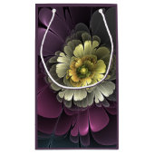 抽象芸術モダンプルカーキグレーフラクタルフラワー スモールペーパーバッグ (裏面)