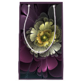 抽象芸術モダンプルカーキグレーフラクタルフラワー スモールペーパーバッグ (正面)