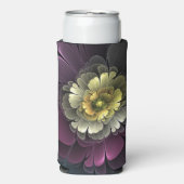 抽象芸術モダンプルカーキグレーフラクタルフラワー スリム缶クーラー (Seltzer正面)