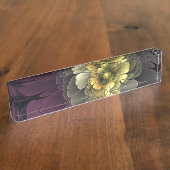 抽象芸術モダンプルカーキグレーフラクタルフラワー デスクネームプレート (側面)