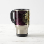 抽象芸術モダンプルカーキグレーフラクタルフラワー トラベルマグ (正面左)