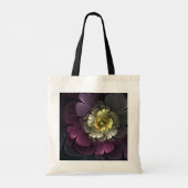抽象芸術モダンプルカーキグレーフラクタルフラワー トートバッグ (裏面)
