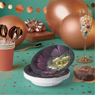 抽象芸術モダンプルカーキグレーフラクタルフラワー ペーパーボウル