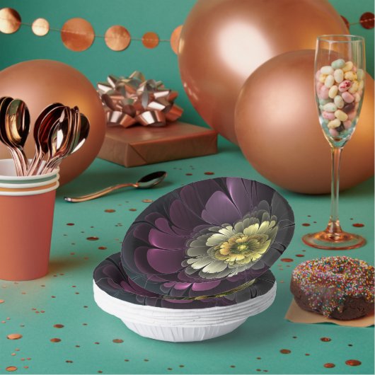 抽象芸術モダンプルカーキグレーフラクタルフラワー ペーパーボウル (複数)