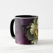 抽象芸術モダンプルカーキグレーフラクタルフラワー マグカップ (正面左)