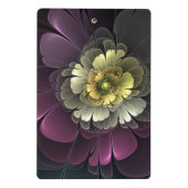 抽象芸術モダンプルカーキグレーフラクタルフラワー ミニクリップボード (裏面)