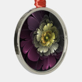 抽象芸術モダンプルカーキグレーフラクタルフラワー メタルオーナメント (右)