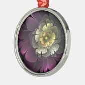 抽象芸術モダンプルカーキグレーフラクタルフラワー メタルオーナメント (左)