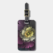 抽象芸術モダンプルカーキグレーフラクタルフラワー ラゲッジタグ (正面縦)