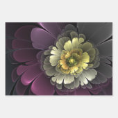 抽象芸術モダンプルカーキグレーフラクタルフラワー ラッピングペーパーシート (正面3)