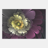 抽象芸術モダンプルカーキグレーフラクタルフラワー ラッピングペーパーシート (正面3)