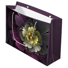 抽象芸術モダンプルカーキグレーフラクタルフラワー ラージペーパーバッグ