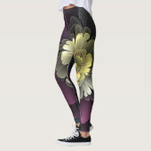抽象芸術モダンプルカーキグレーフラクタルフラワー レギンス (左)