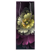 抽象芸術モダンプルカーキグレーフラクタルフラワー ワインギフトバッグ (裏面)