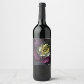 抽象芸術モダンプルカーキグレーフラクタルフラワー ワインラベル (正面)