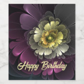 抽象芸術モダンプルカーキグレーフラクタルフラワー ワインラベル (シングルラベル)