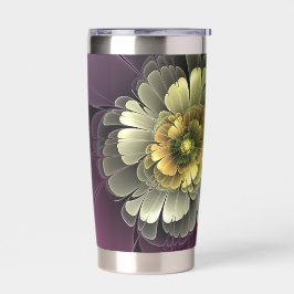 抽象芸術モダンプルカーキグレーフラクタルフラワー 保温保冷タンブラー