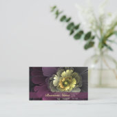 抽象芸術モダンプルカーキグレーフラクタルフラワー 名刺 (スタンド正面)