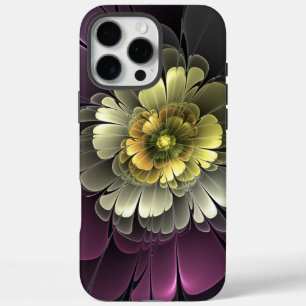 抽象芸術モダンプルカーキグレーフラクタルフラワー iPhone 16 PRO MAXケース