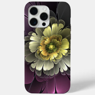 抽象芸術モダンプルカーキグレーフラクタルフラワー iPhone 15 PRO MAXケース