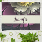 抽象芸術モダンプルカーキグレーフラワーネーム キッチンタオル (折り畳み)