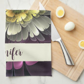 抽象芸術モダンプルカーキグレーフラワーネーム キッチンタオル (四つ折り)