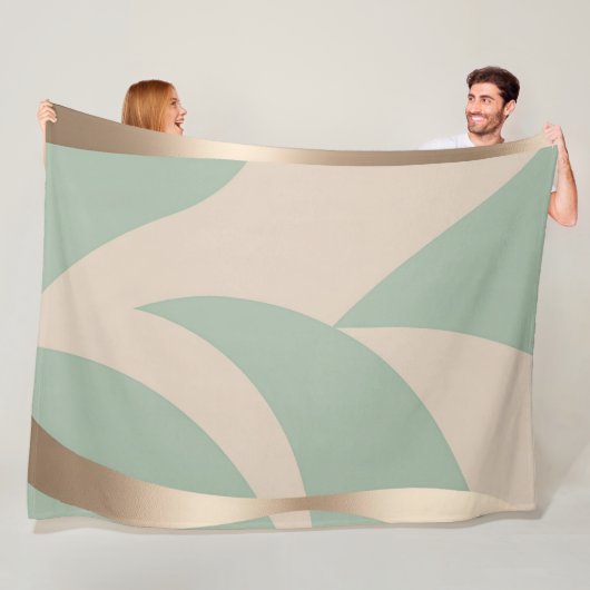 抽象芸術モダンベージュグリーン金ゴールド フリースブランケット (インサイチュ)