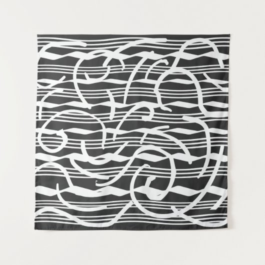 抽象芸術モダンホワイトジオメトリックラインアート タペストリー (正面)