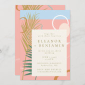 抽象芸術モダンボタニカルパステルピンクブルー結婚ズ 招待状 (正面/裏面)