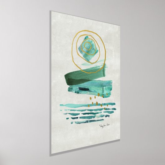 抽象芸術モダンボホスタイル水彩緑n金ゴールド 箔ポスター (レイダウン)