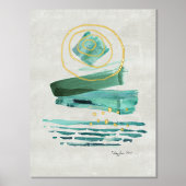 抽象芸術モダンボホスタイル水彩緑n金ゴールド 箔ポスター (正面)