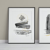 抽象芸術モダンボースタイル水彩白黒 箔ポスター