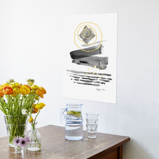 抽象芸術モダンボースタイル水彩白黒 箔ポスター (レイダウン (キッチン))