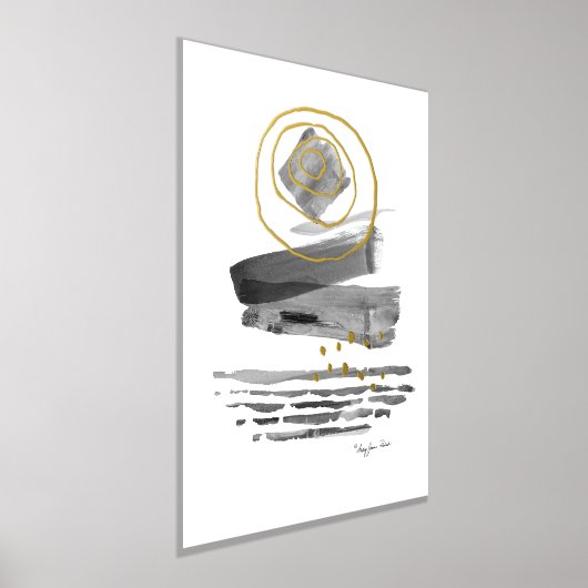 抽象芸術モダンボースタイル水彩白黒 箔ポスター (レイダウン)
