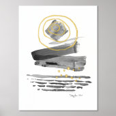 抽象芸術モダンボースタイル水彩白黒 箔ポスター (正面)