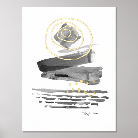 抽象芸術モダンボースタイル水彩白黒 箔ポスター (正面)