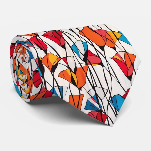 抽象芸術モダンポピーとチューリップの花の模様 ネクタイ (ロール)