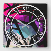 抽象芸術モダンポリゴングラフィティ幾何学DAR スクエア壁時計 (正面)