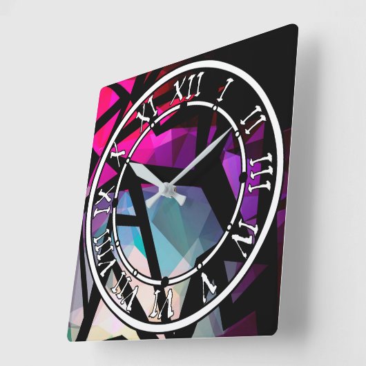 抽象芸術モダンポリゴングラフィティ幾何学DAR スクエア壁時計 (傾斜)
