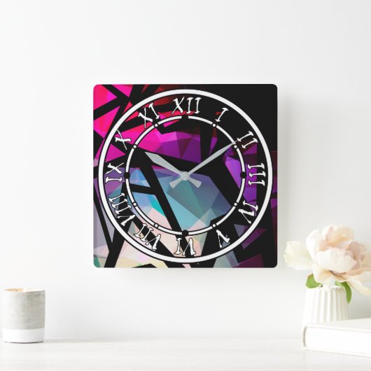 抽象芸術モダンポリゴングラフィティ幾何学DAR スクエア壁時計 (ホーム)