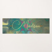 抽象芸術モダンマンダラフラワーダークグリーン金ゴールド ヨガマット (裏面(横))