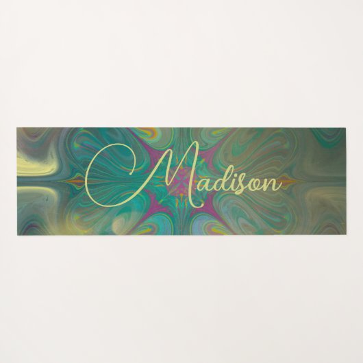 抽象芸術モダンマンダラフラワーダークグリーン金ゴールド ヨガマット (裏面(横))