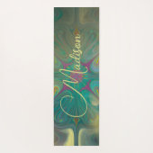 抽象芸術モダンマンダラフラワーダークグリーン金ゴールド ヨガマット (裏面)